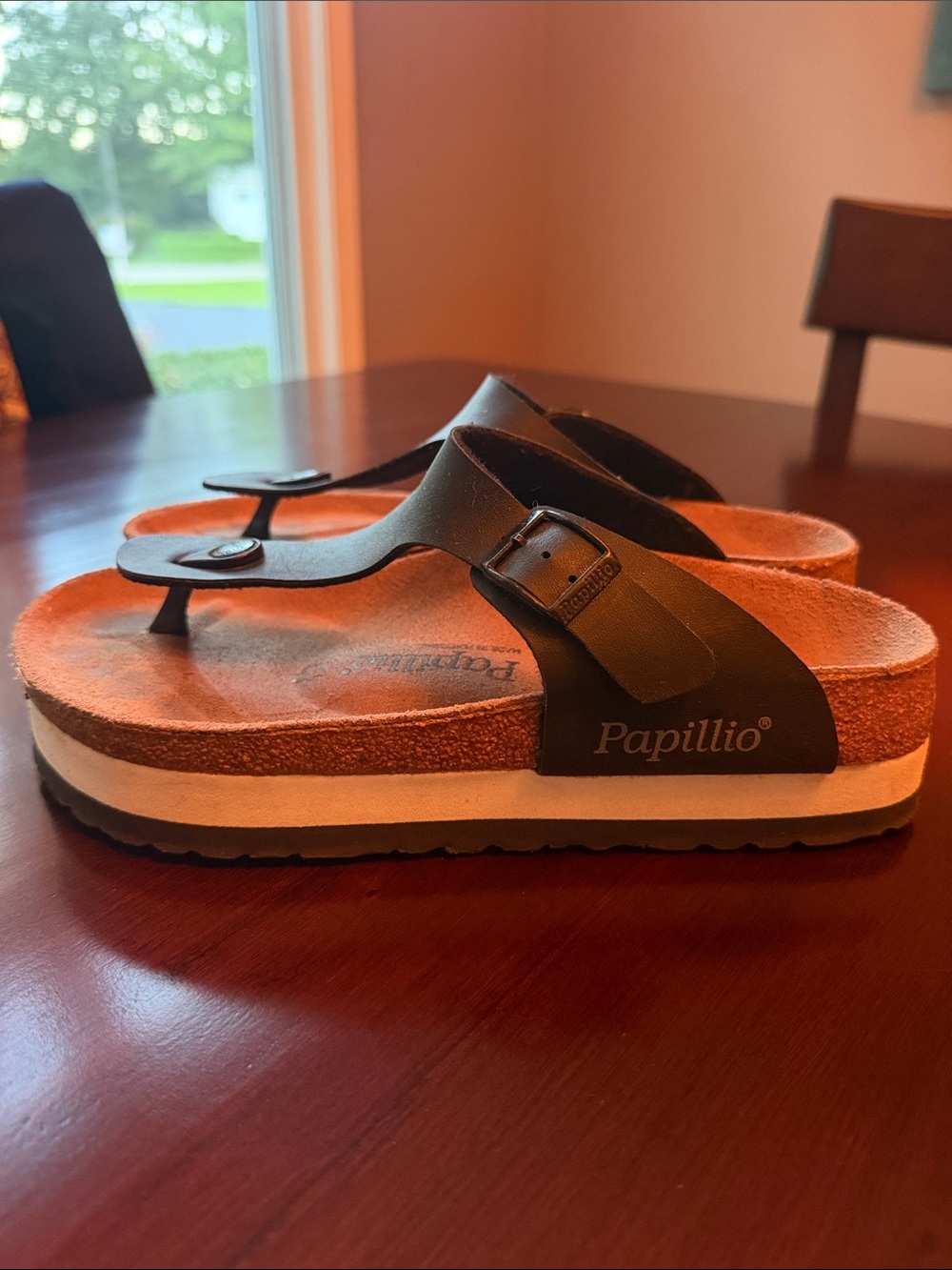 Birkenstock Papillio Black Thong Sandals with Cork Layered Sole